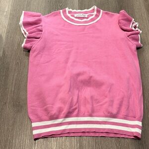 XL Pink Ruffle Sleeve Women's Sweater